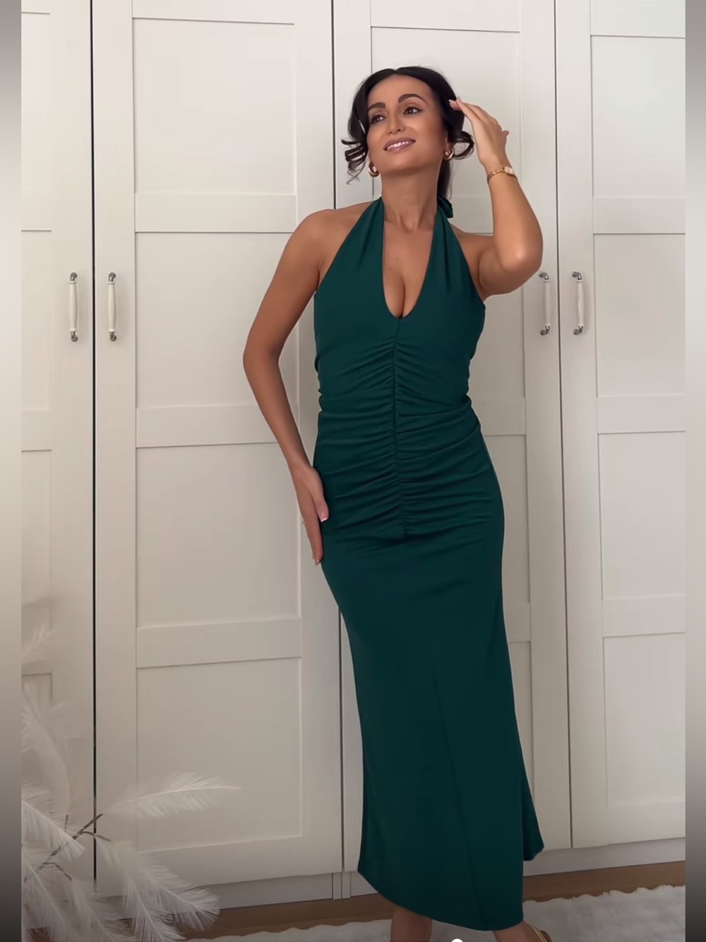 Zara Emerald Green Halter Ruched Maxi Dress